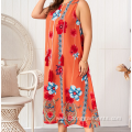 Plus Size Casual Women Printing Long Dress